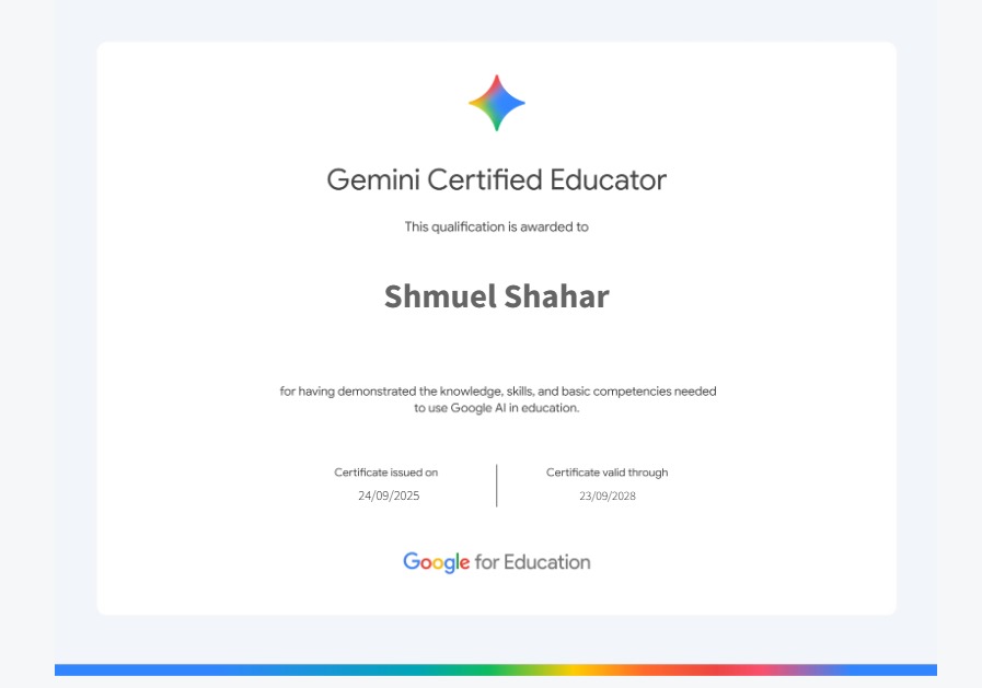 תעודת הסמכה — Google Gemini Certified Educator